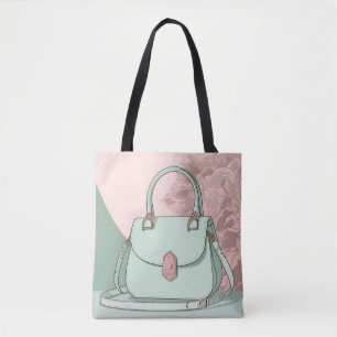De Tela Bolso elegante verde menta rosa oro tote
