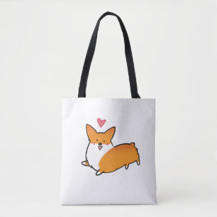 De Tela Bolso feliz del Corgi del corazón (personalizable