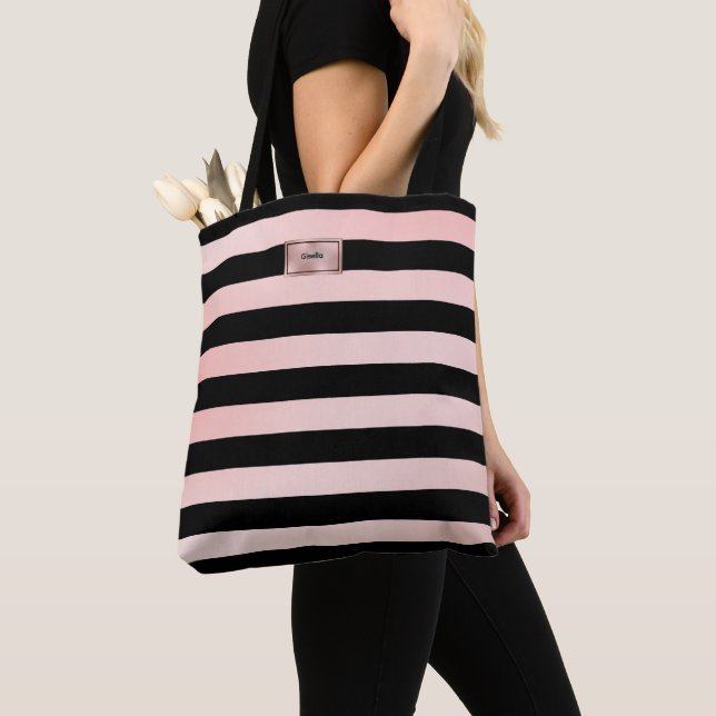 De Tela Bolso grande con rayas rosa oro Chic (Detalle)