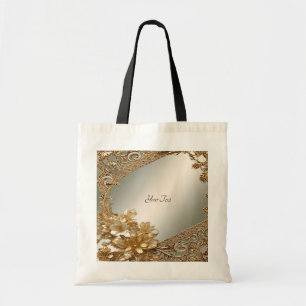 De Tela Bolso grande floral dorado ornamental moderno