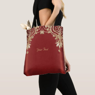 De Tela Bolso grande floral rojo dorado moderno