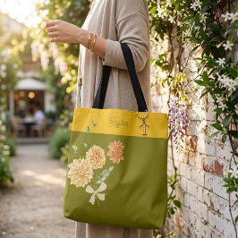 De Tela Bolso grande floral verde oliva elegante y moderno