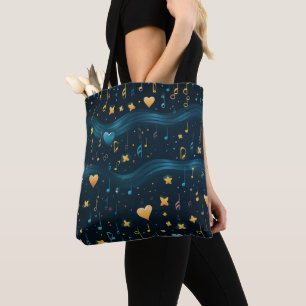 De Tela Bolso Grande Musical Azul Cósmico y Dorado