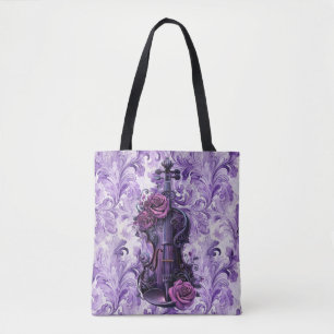 De Tela Bolso grande para hombro con violín púrpura sobre