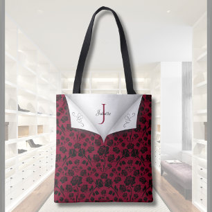 De Tela Bolso Grande Sofisticado Burgundy y Rosa Negra