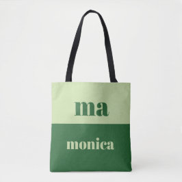 De Tela Bolso inicial monograma en escritura verde salvia
