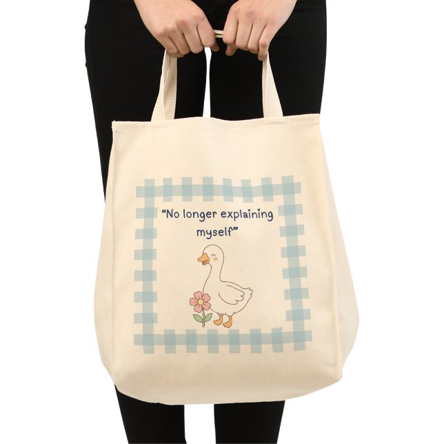 De Tela Bolso para gansos “Ya no me explico” ("No longer explaining myself" grocery tote bag with custom name on back)