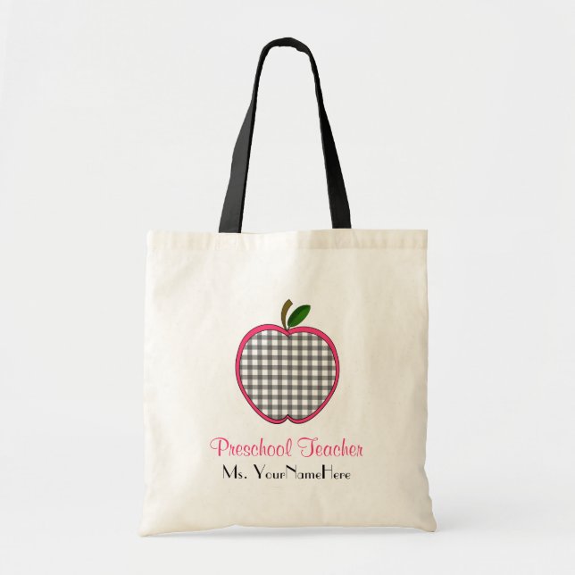 De Tela Bolso preescolar del profesor - guinga gris Apple (Frente)