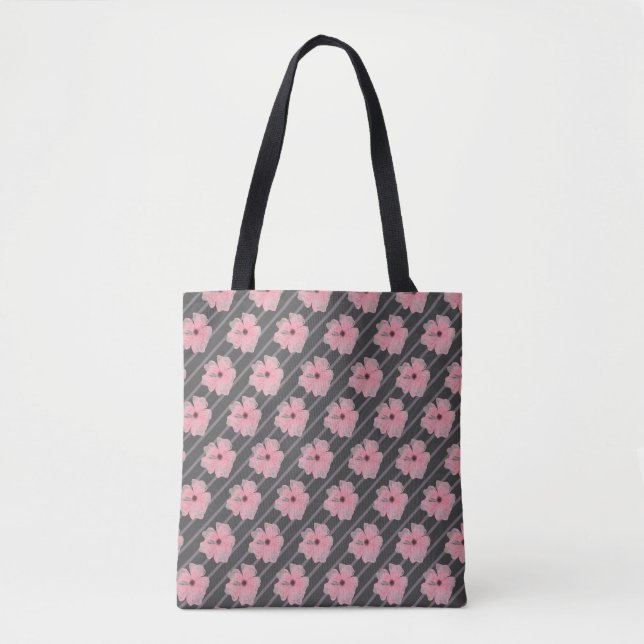 De Tela Bolso Tot con Flores Rosas y Rayas (Anverso)