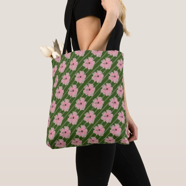 De Tela Bolso Tot con Flores Rosas y Rayas (Detalle)