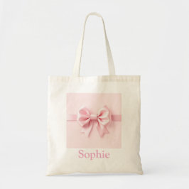 De Tela Bolso Tot con Lazo Rosa Personalizable