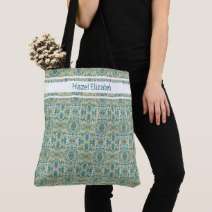De Tela Bolso Tot con Patrón Azul Pavo Real Moderno