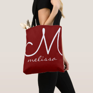 De Tela Bolso Tot Grande Rojo con Nombre e Inicial