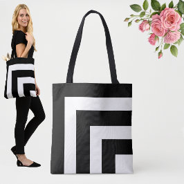 De Tela Bolso tote a rayas modernas en blanco y negro