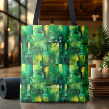 Bolso tote abstracto verde con patrón geométrico m