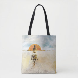 De Tela Bolso Tote Arte Occidental Cowboy Atardecer