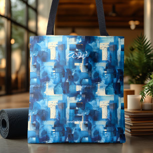 De Tela Bolso tote azul abstracto con patrón geométrico mo