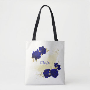 De Tela bolso tote azul real floral dorado