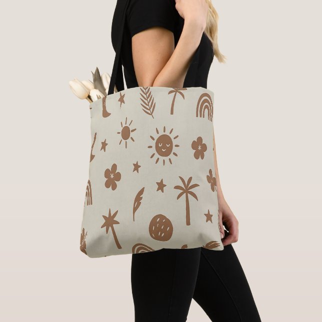 De Tela Bolso Tote Boho Palma y Luna (Detalle)