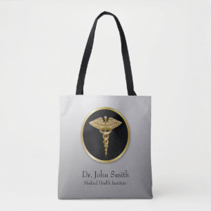 De Tela Bolso tote Caduceo Médico Profesional Oro