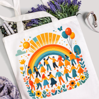 De Tela Bolso Tote Celebración Infantil Unidad Arcoíris
