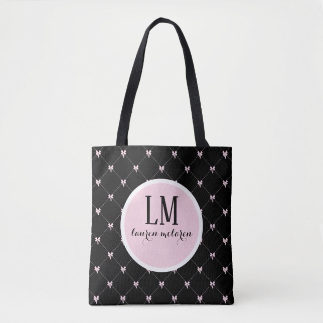 De Tela Bolso tote con lazo en letra script Monogram – Neg (Anverso)