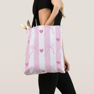 De Tela Bolso tote con lazos rosas y rayas rosas