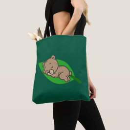 De Tela Bolso Tote con Oso en una Hoja
