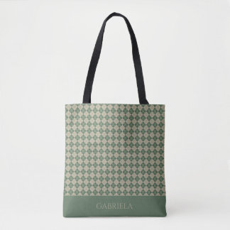 De Tela Bolso tote con patrón verde argyle nombre