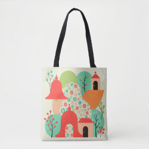 De Tela Bolso Tote del Pueblo Floral Caprichoso