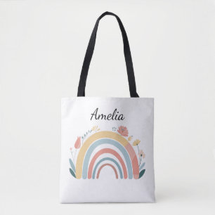 De Tela Bolso Tote Estampado Floral Boho Arcoíris en Todo