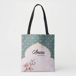De Tela Bolso tote floral arabesco elegante   Verde azulad
