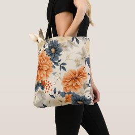 De Tela Bolso tote floral con grandes flores naranjas y az