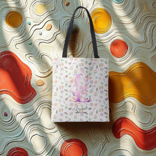 De Tela Bolso Tote Floral Inicial L con Patrón Pastel Boho