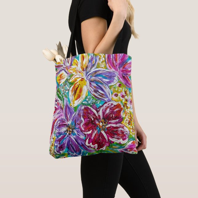 De Tela Bolso Tote Floral Jarrón Azul (Detalle)