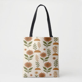 De Tela Bolso Tote Floral Marrón y Crema Boho