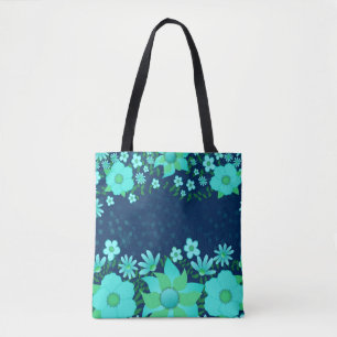 De Tela Bolso Tote Floral Tropical Turquesa/Navy