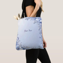 Bolso Tote Flores Ornamentadas Azules con Perlas