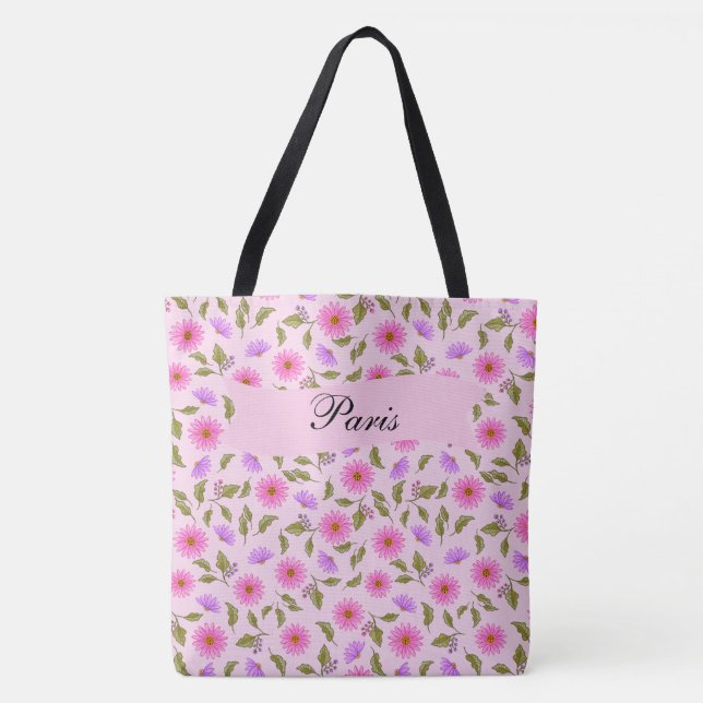 De Tela Bolso Tote Lavanda Rosa Lacy Daisy (Anverso)