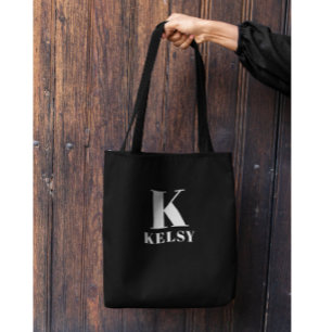 De Tela Bolso tote negro y blanco con monograma y nombre