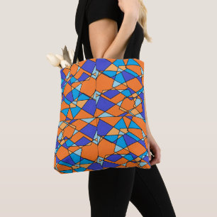 De Tela Bolso tote o bandolera naranja y azul geométrico 