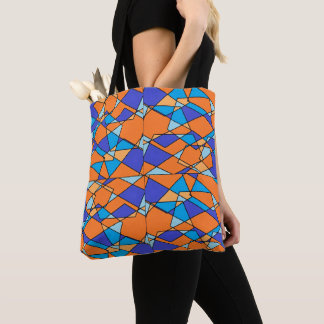 De Tela Bolso tote o bandolera naranja y azul geométrico