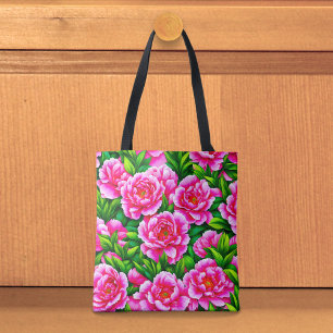De Tela Bolso Tote Peonías Rosas