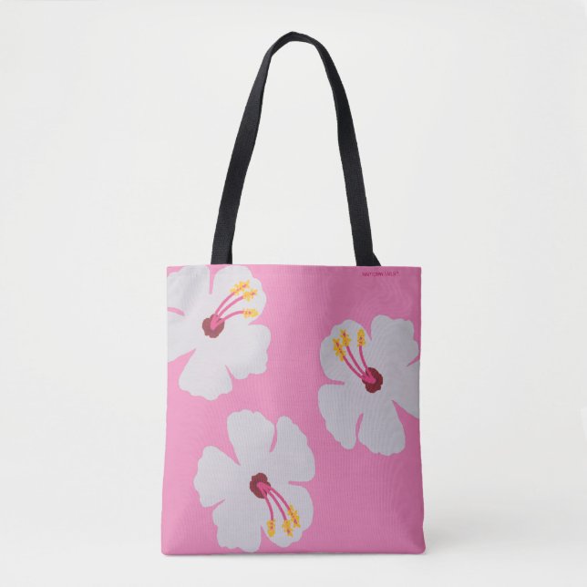 De Tela Bolso Tote Perro Rosa Hibisco (Anverso)