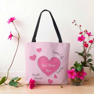 De Tela Bolso tote personalizado con corazones rosas