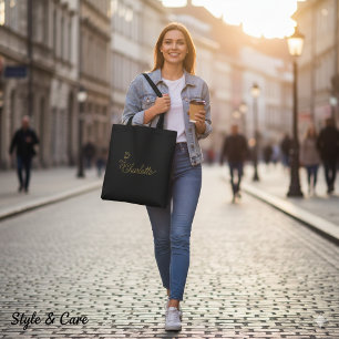 De Tela Bolso tote personalizado con nombre y flores para 