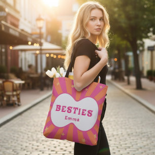De Tela Bolso tote rosa y naranja personalizado para retro