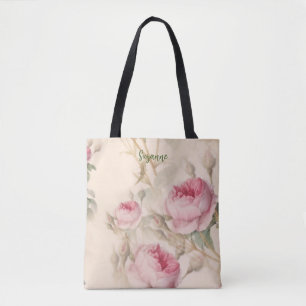 De Tela Bolso Tote Rosas Rosadas Personalizado Regalo Mamá