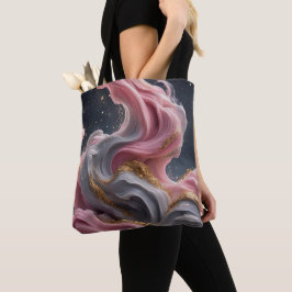 De Tela Bolso Totebag Abstracto Fluido Rosa Gris Dorado