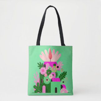 De Tela Bolso Totem Casa Floral Verde